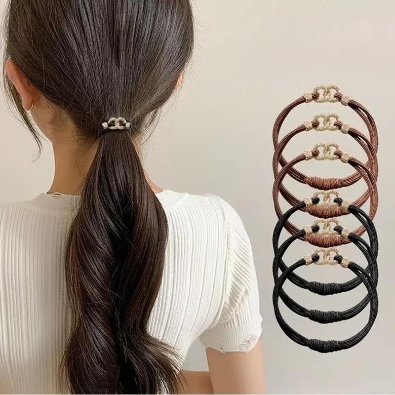 5PC Gute High-level Kette Hohe Elastizität Haar Krawatten Seil für Frauen Mädchen Pferdeschwanz Halter Koreanische Haar Zubehör – Detail 5