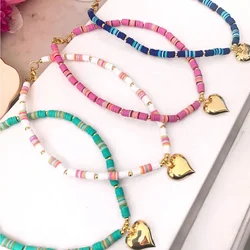 KKBEAD 6mm Soft Pottery Choker Necklace For Women Heart Pendant Necklace New Fashion Bohemian Polymer Clay Collar Gift