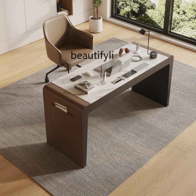 

Italian slate desk saddle leather computer desk modern simple home study desk