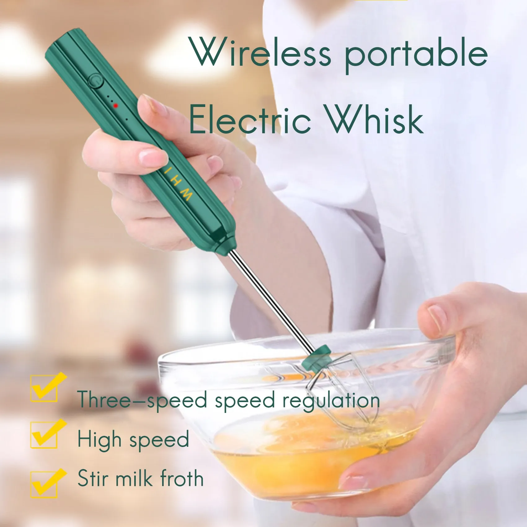 Batedor de ovo portátil elétrico Whisk Liquidificador de café Agitador de leite doméstico Misturador recarregável USB, Frother Foamer, Verde