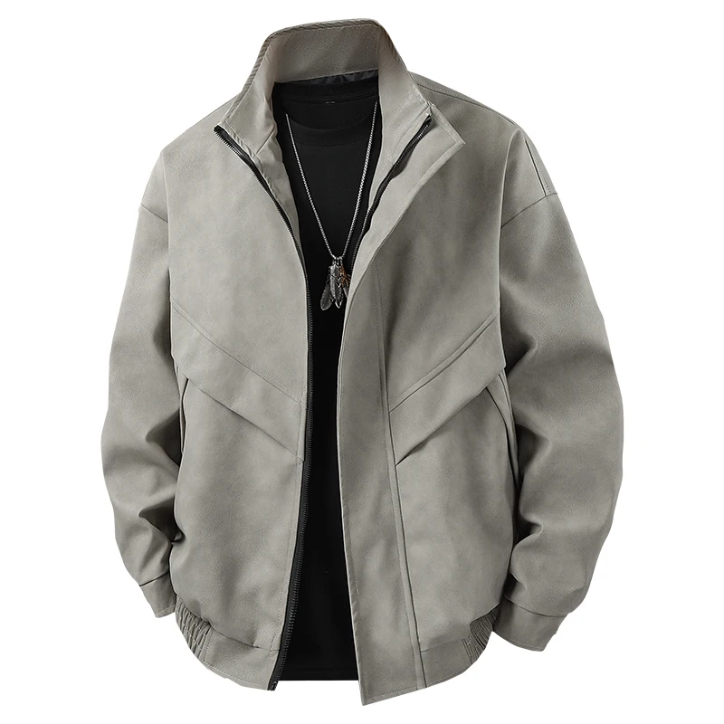 Outdoors Simplicity Solid Man Fashion Jacket Spring Autumn Retro Style Flip Collar Leather Jacket New Leisure Port Wind Coat Man