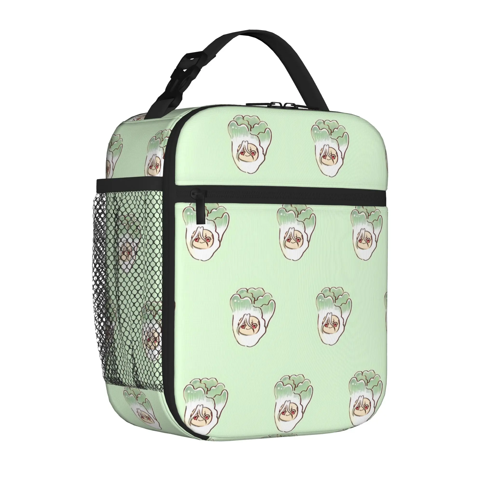 1 Piece Portable Lunch Container Light Green Base Chibi Senku  Zipper Closure Durable Pocket Dr.STONE  For Lunch Lunch Box Bag