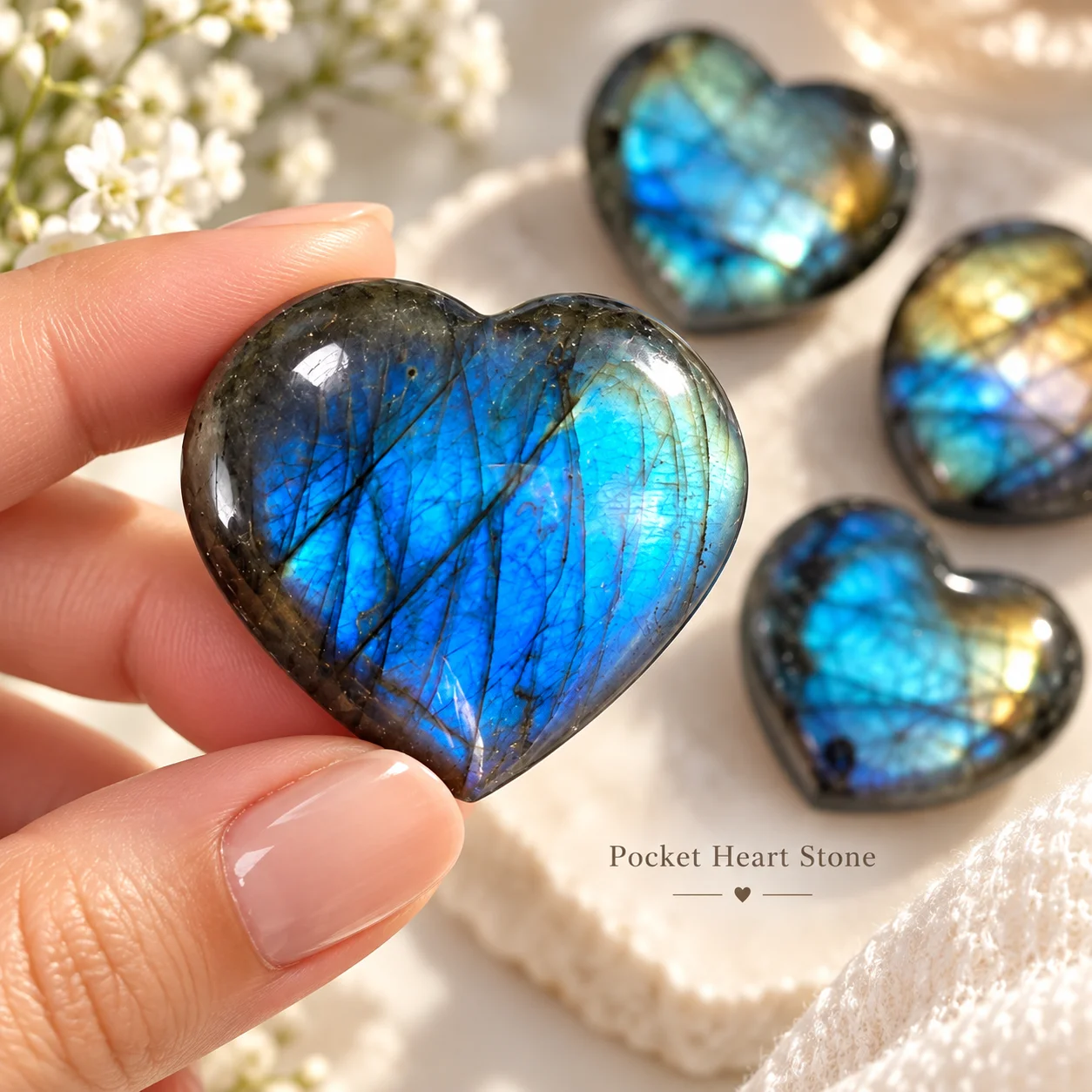 3/5pcs Natural Labradorite Heart Crystal Stone Blue Flash Polished Healing Gemstone Reiki Energy Meditation Home Decor Gift