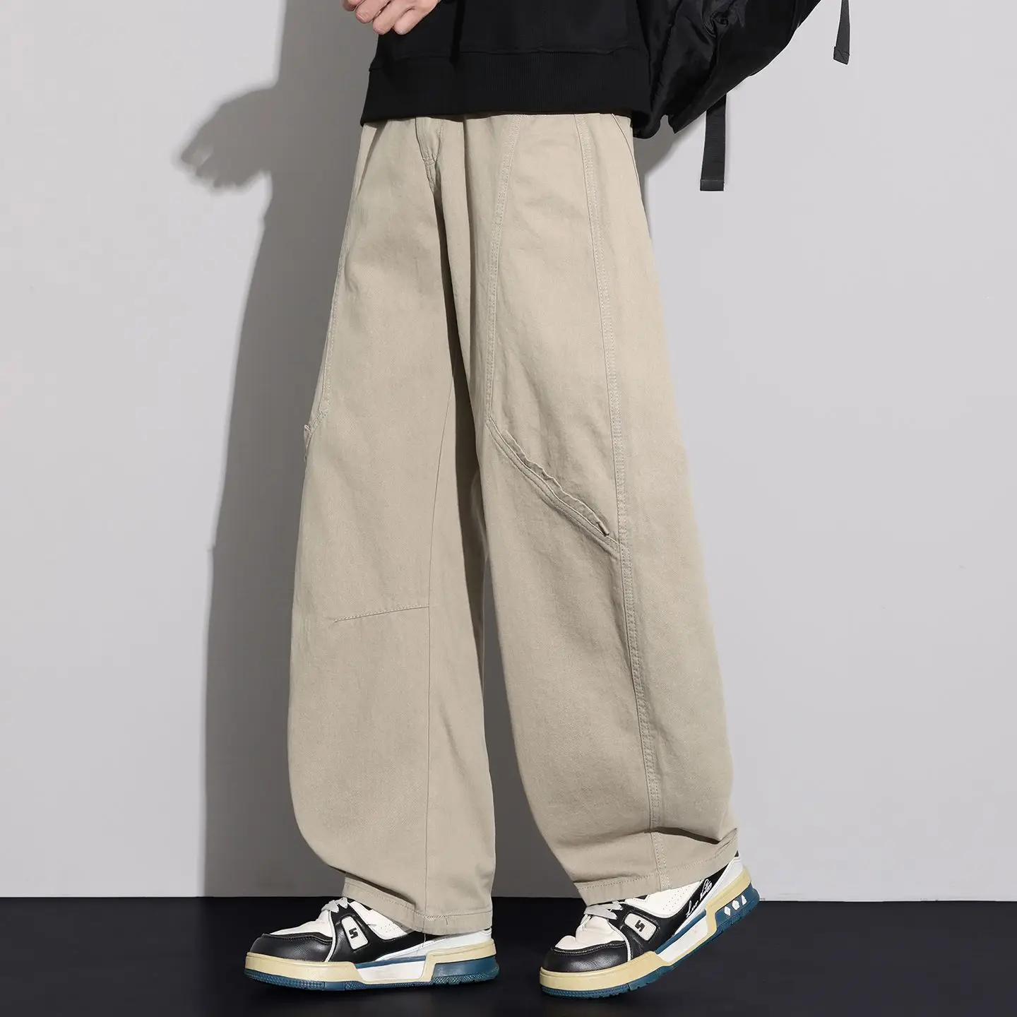 American Washed Pure Cotton Vintage Workwear Casual Pants Men's Knife Wide Leg Long Trousers Youth Summer Fashion