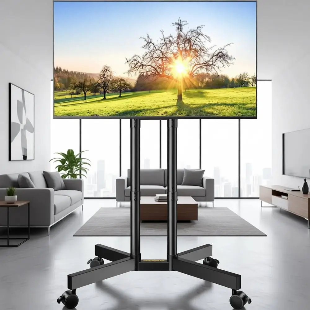 

Height-Adjustable Mobile TV Stand for 32-75 Inch TVs, Wheeled Cart with Tilt, Supports 4K TVs up to 88lbs, VESA 400x400mm