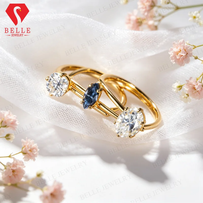 Ring Set Moissanite Lab Sapphire Combination Rings 925 Silver VVS1 Irregular Rings for Women Factory Direct Fade Resistant