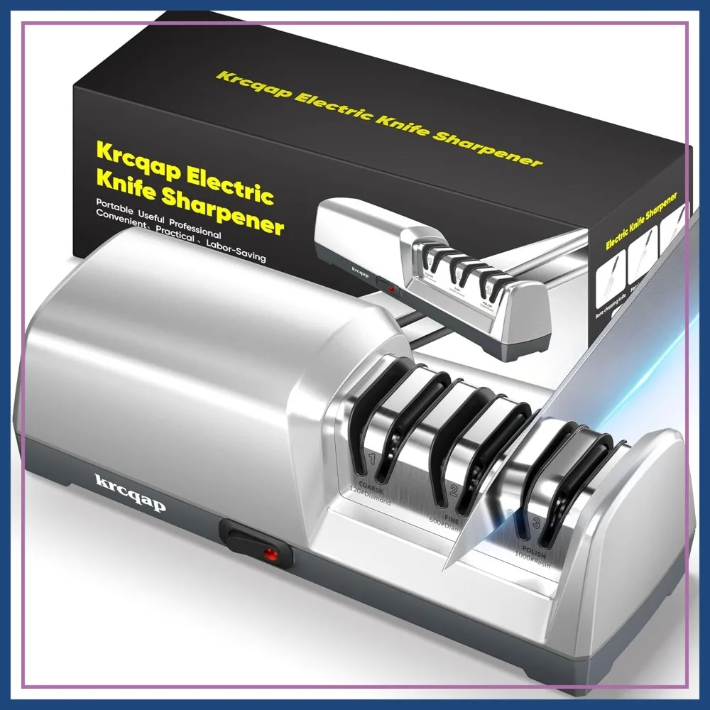 

Electric Knife Sharpener, 3-Stage Diamond Abrasive, 15-Degree Angle, Fast Sharpening & Repair