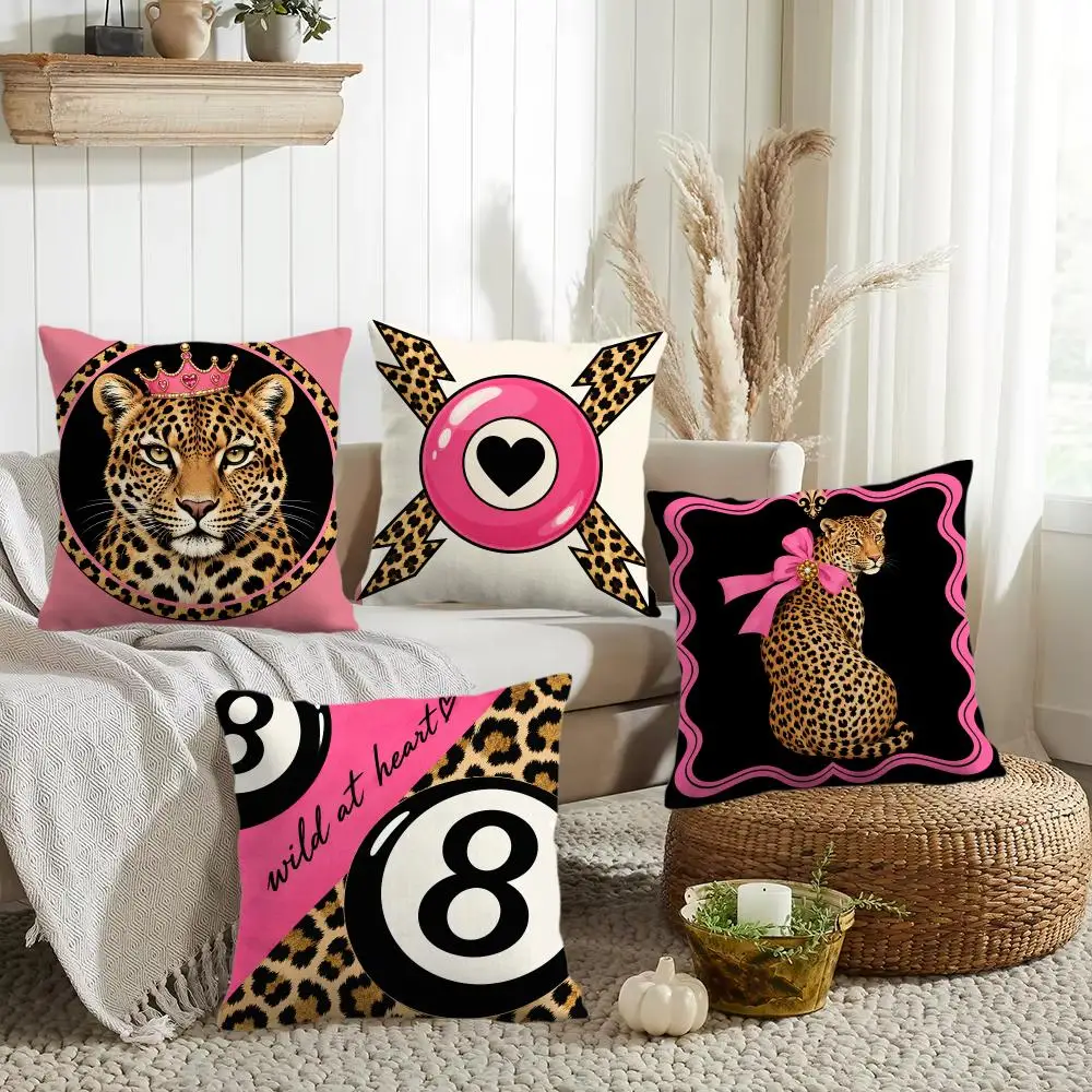 Eight Ball Leopard Cushion Cover Silky Short Plush Invisible Zipper Dustproof Sofa Pillow Case for Home Decor