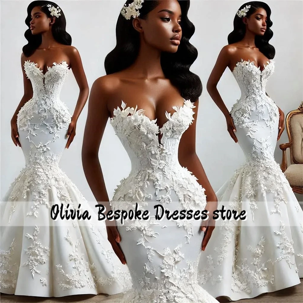 Exquisito Sweetheart Aso Ebi vestidos de novia Apliques de encaje sirena 2025 vestidos de compromiso vestido de novia africano personalizado