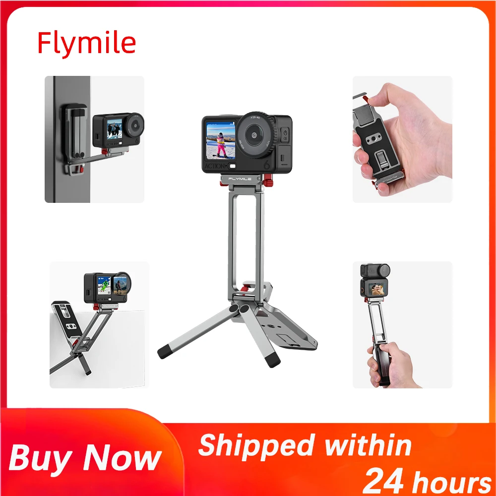 

Flymile Quick Release Metal Tripod for DJI Action 6/Nano,Magnetic Mount,Mantis Hook & Carabiner, 1/4" Thread + Arca Mount