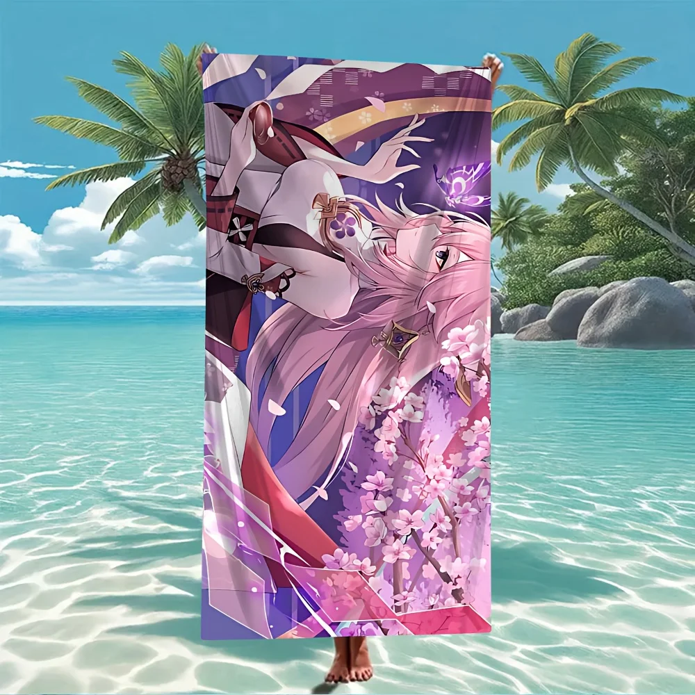 1pc of Pink Long-haired Beautiful Printed Beach Towel, Soft, Absorbent, and Lightweight Beach Towel, Hand/machine Washable