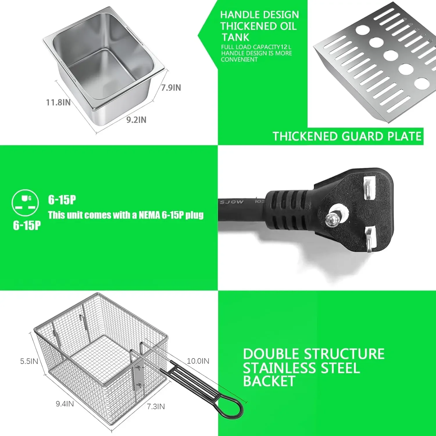 Freidoras eléctricas de doble tanque de 12L x 2/25,4 QT con cesta freidora eléctrica de encimera para Restaur