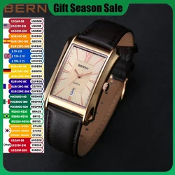 BERNY Watch for Men Rectangle Japan Quartz Wristwatch Waterproof Business Rectangular Dress Male Clock Top Genuine Leather Strap