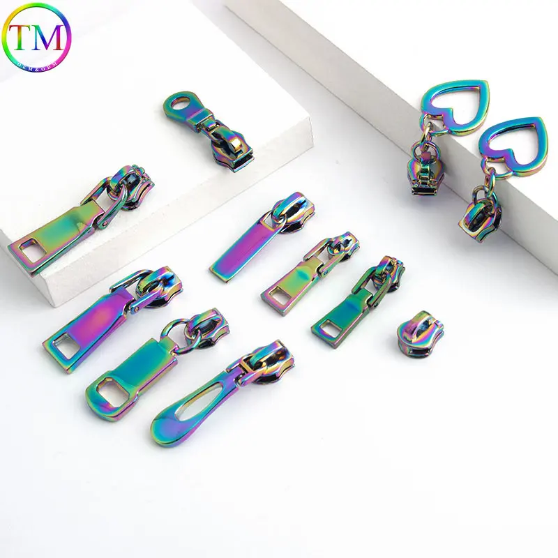 Rainbow Fashion Christmas Universal Metal Zippers Sliders 5 Nylon Zip Head Puller Slider For Kit Diy Sewing Repair Accessories