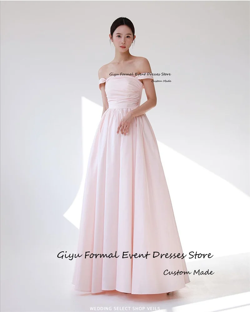 Giyu Simple Blush Pink Taffeta Evening Dresses Korea Wedding Photoshoot Strapless Floor Length Formal Party Dress Corset Back