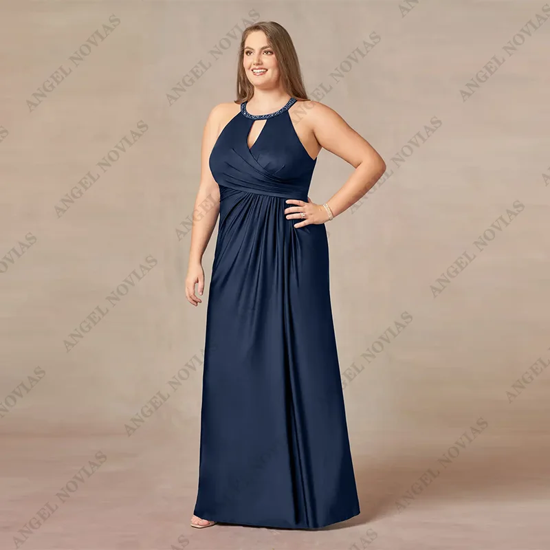 

Plus Size Navy Blue Mother of Bride Dresses 2025 with Sash Wedding Party Dress vestidos de fiestas elegantes mujer