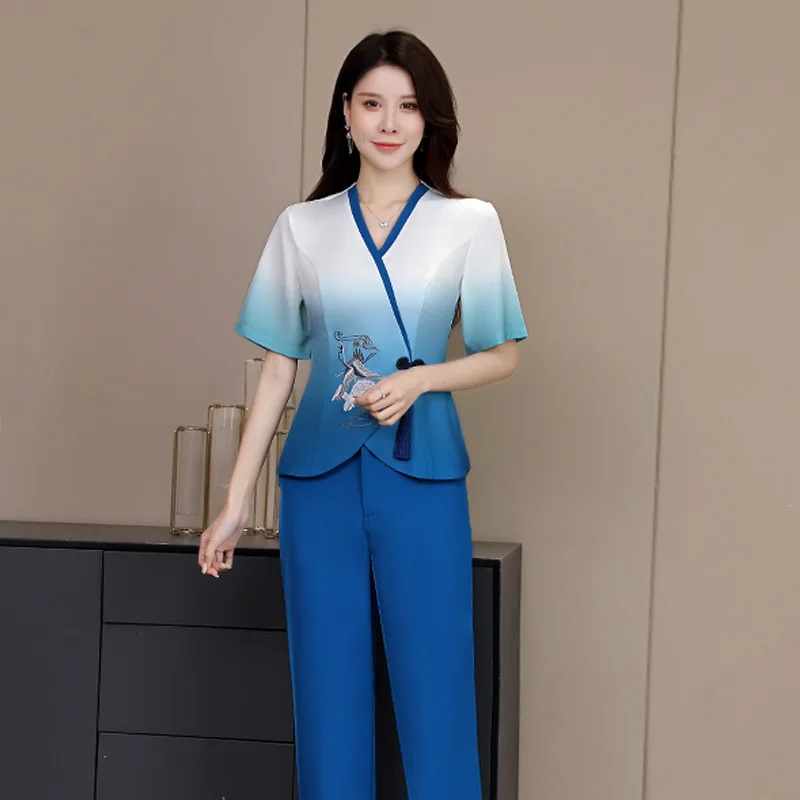 Spa Uniforms Women Workwear Clothing Beautician Scrubs Work Clothes Beauty Salon Tattoo Artist Uniform 2Pcs Set Wholesale