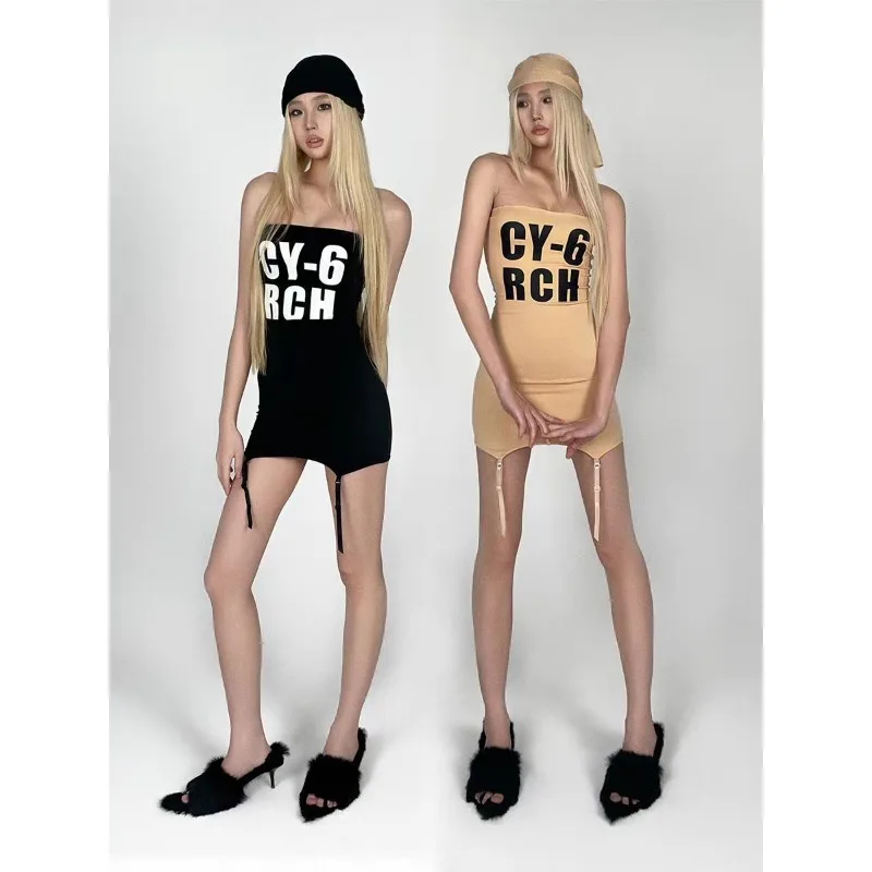 

Y2k Harajuku Punk Gothic Black Dress Women Miniskirt Slim Sexy Night Dresses Off-shoulder Summer Chic Street Women Hottie Cloths