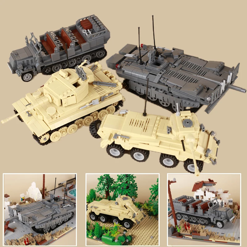 

WW2 Germany Military Tiger Tank Building Blocks Army Sweden Strv 103 Truck Cannon Model Soldier Figures Weapons Bricks Toys Boys