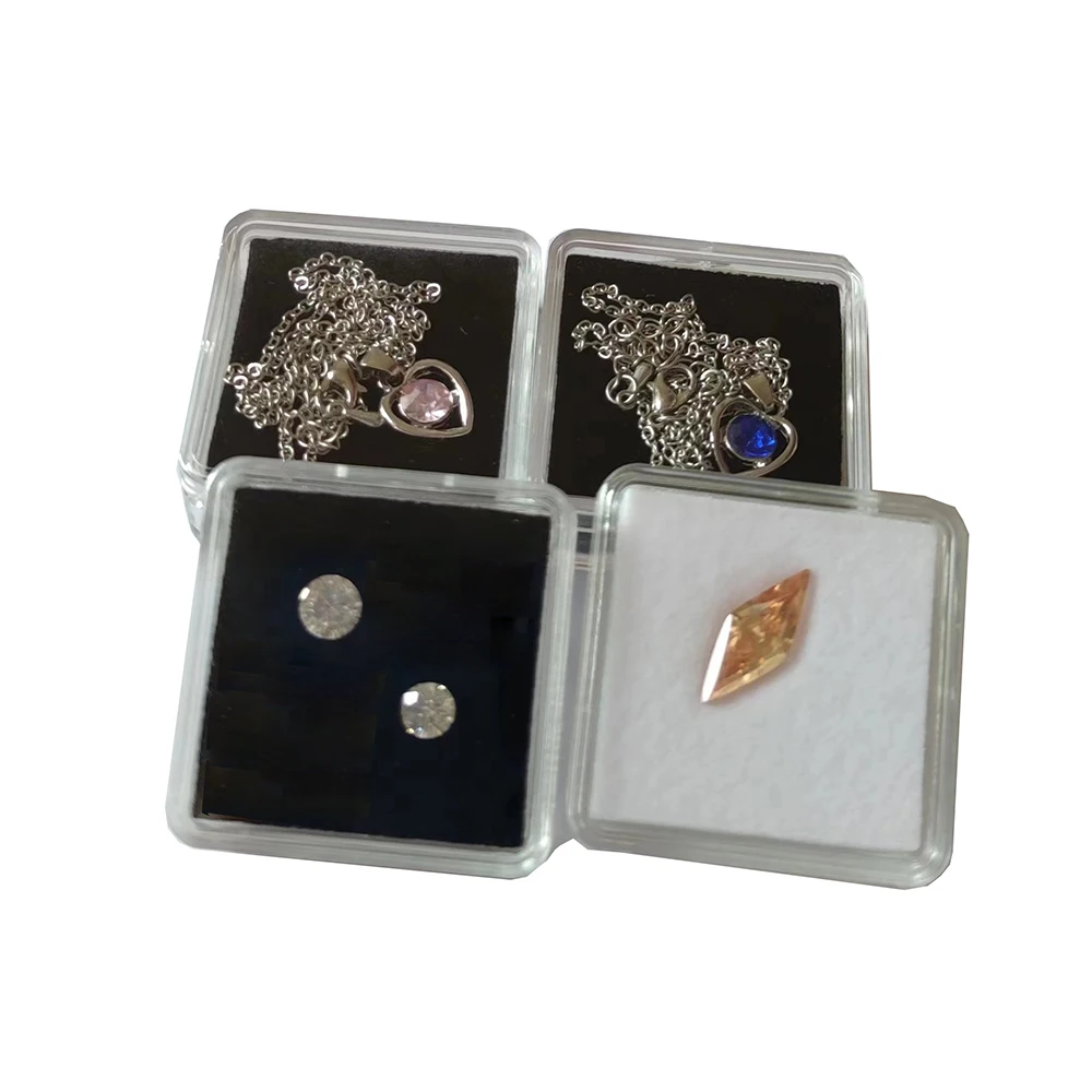Clear Loose Diamond Storage Box 40x40mm Gemstone Packaging Organizer 57x37mm Pendant Jewelry Display Tray for Stones Showcase