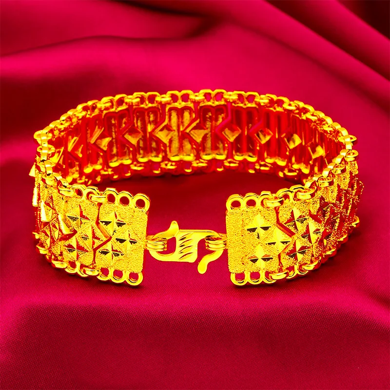 

Wide Edge Floral-Engraved Bracelet Women's 24K Gold AU999 - Heartfelt pure gold jewelry, perfect present for holiday gifting