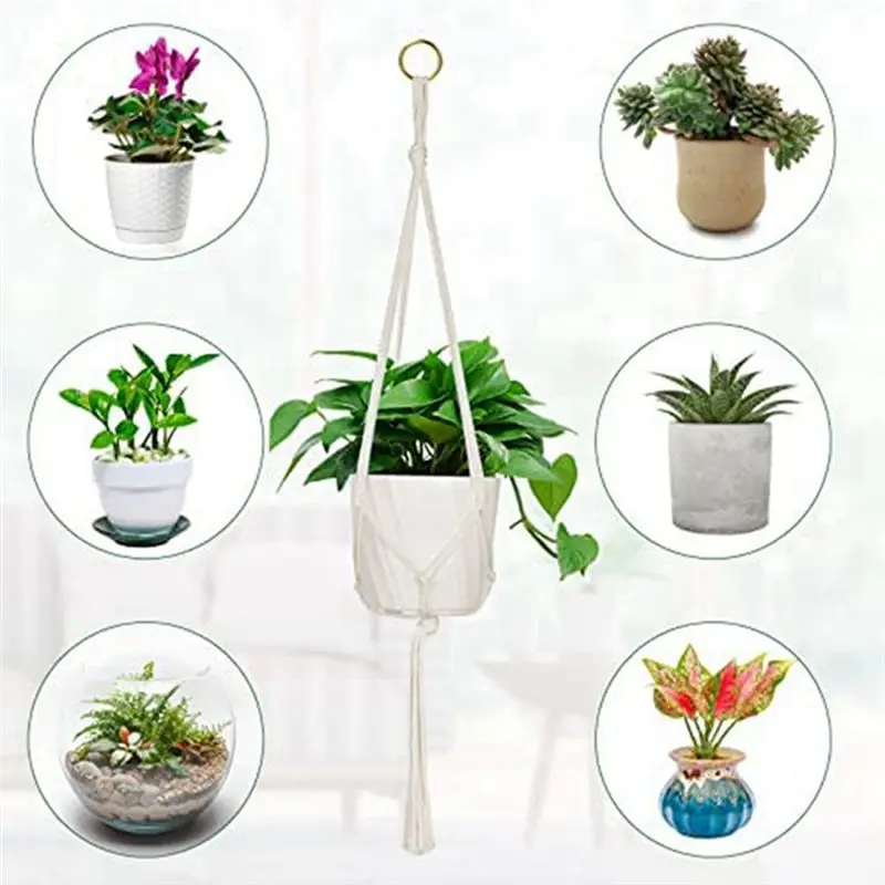 [Promotions]Hanging Baskets, 4 Pack Cotton Rope Macrame Plant Hanger with 4 Hanging Hooks - 80CM & 100CM view 2