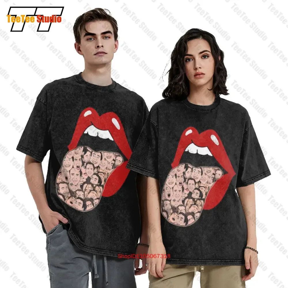 Nicolas Cage Red Lips Funny Meme Vintage Oversized T-Shirt HK2Z