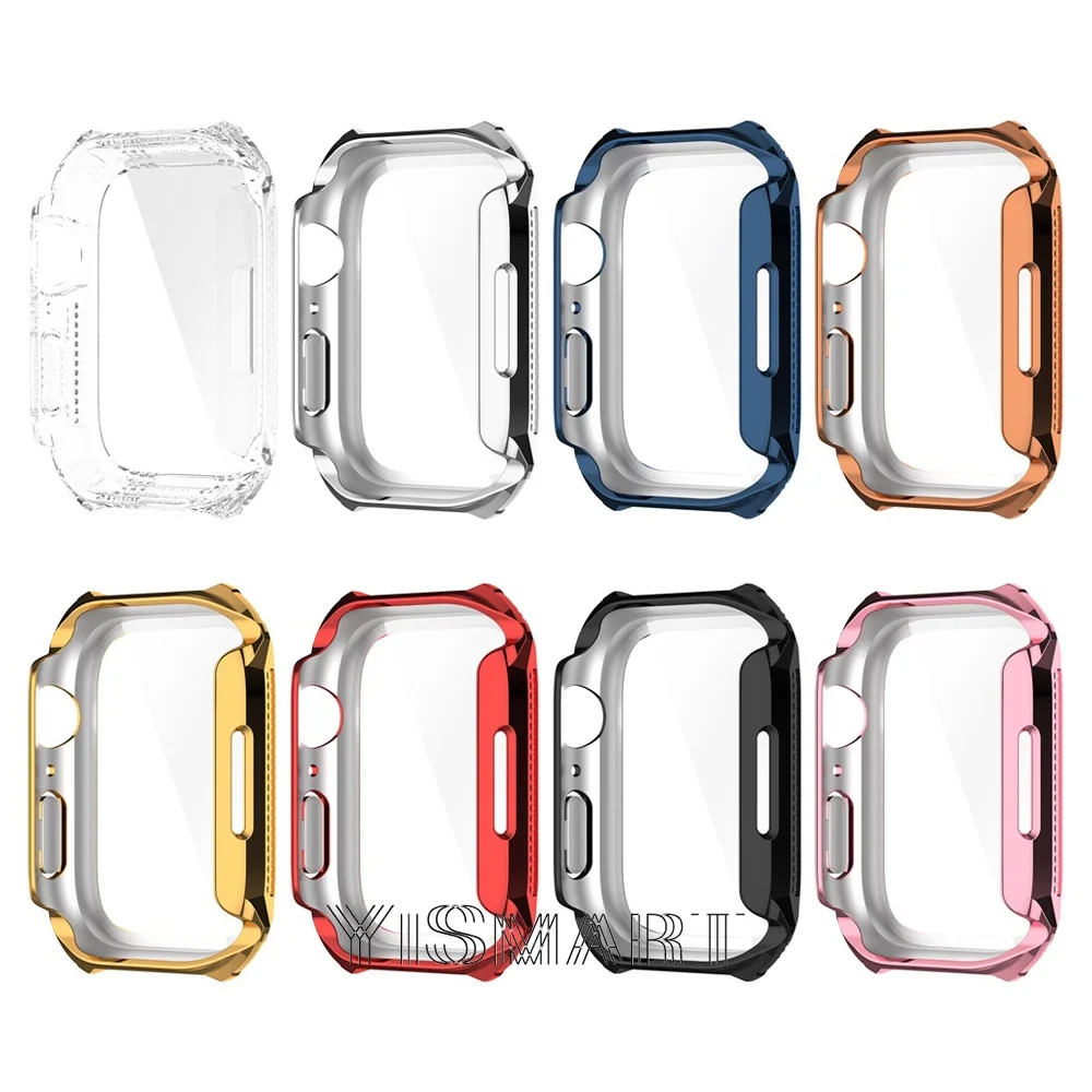 Bling Case for Apple Watch Series 7 45mm 41mm PC+Glass Screen Protector iWatch 7 Diamond Plated Cover Shockproof Bumper