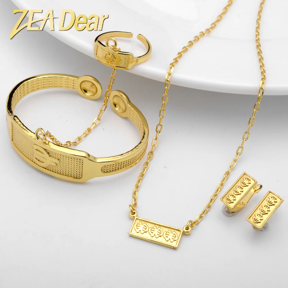 

ZEADear Jewelry Baby Sets Cute Lovely Dubai African Earrings Necklace Bangle Ring For Baby Child Gold Plated Daily Wear Gift