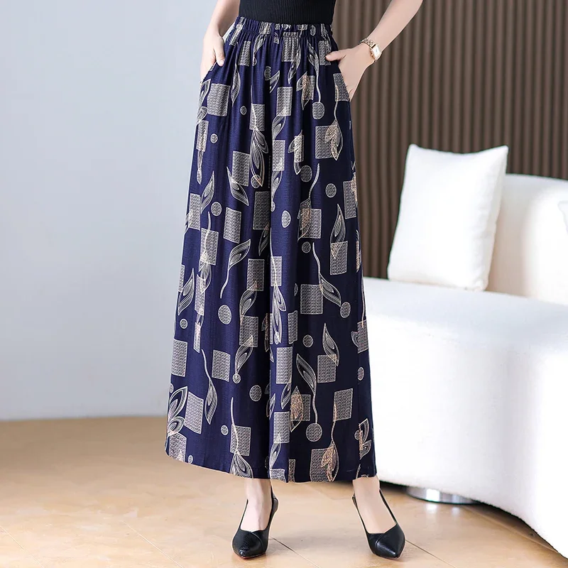 Women Wide Leg Pants Summer Bottoms with Print Loose High Waist Pants Women 2023 New Vintage Women Trousers Summer