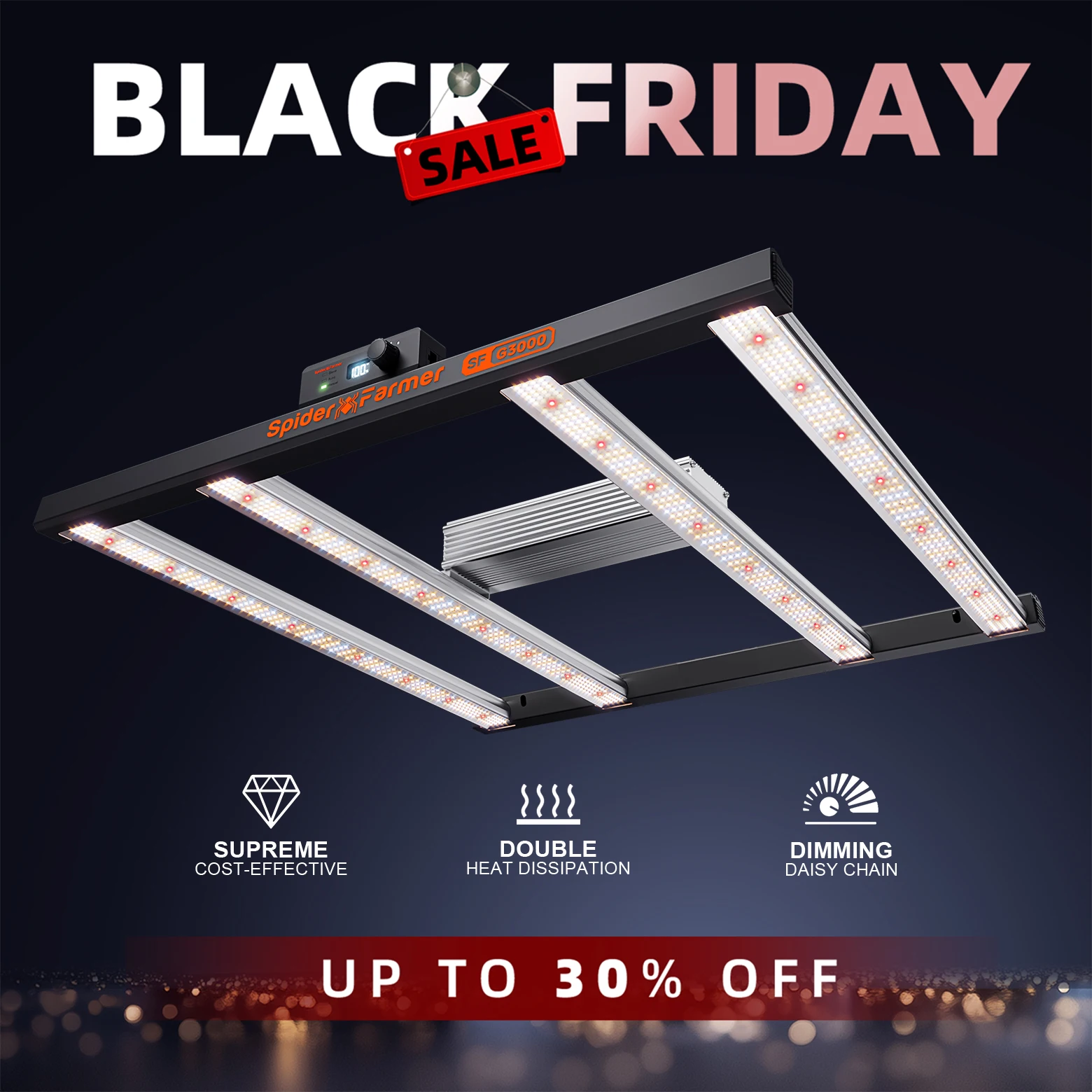 

Spider Farmer G3000 300W LED Growing Light Full Spectrum Commercial for Seedling Veg Flower Plants Indoor Hydroponics