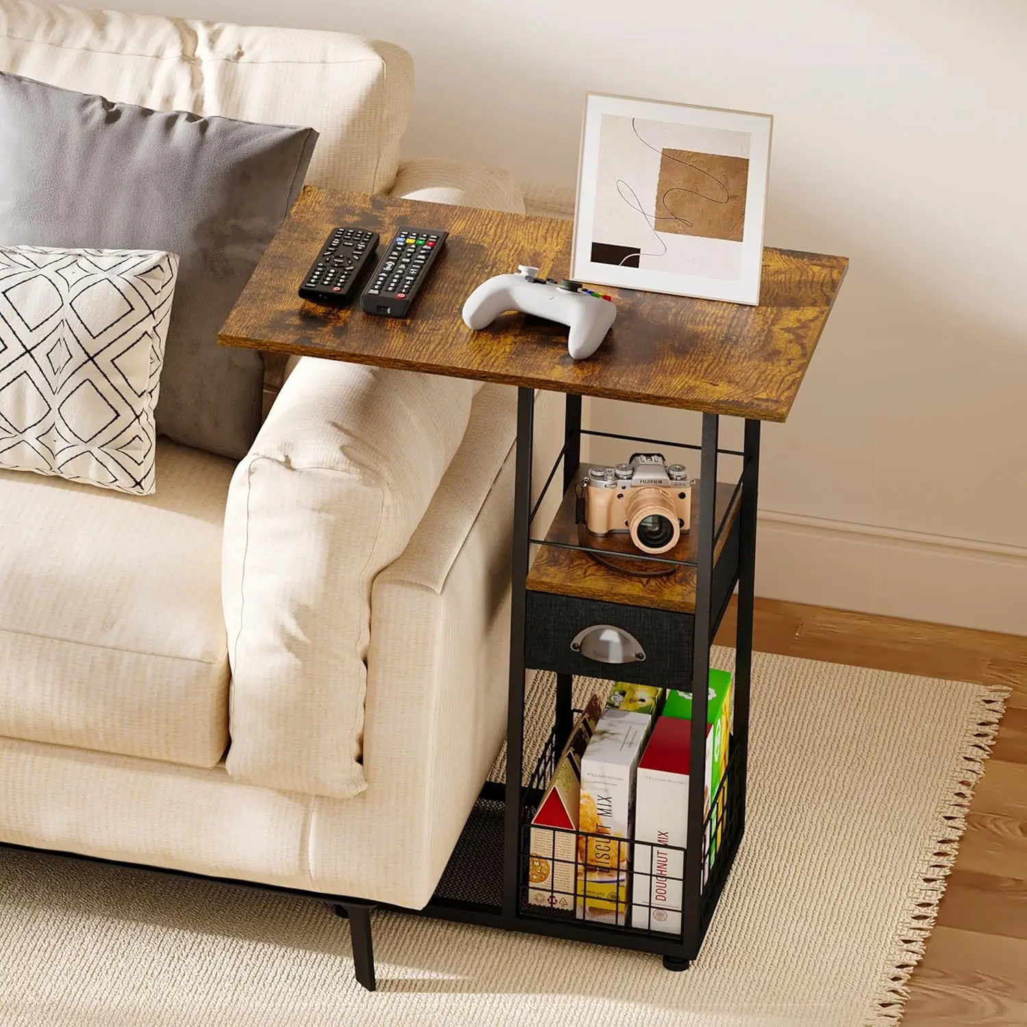 

Rolling side table side table shelf mobile bed frame sofa living room bedroom or home office frame storage