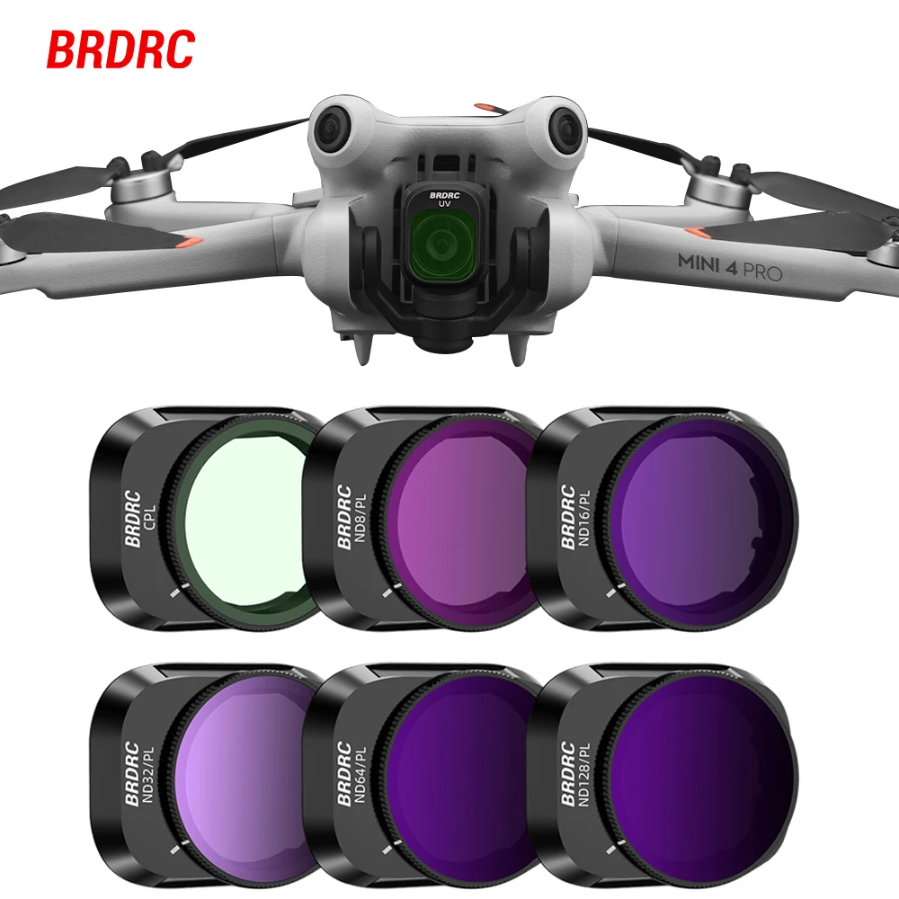 BRDRC Lens Filter Set for DJI Mini 4 Pro UV CPL ND8 ND16 ND32 ND64 ND128PL Polarizer Optical Glass Drone Photography Accessories