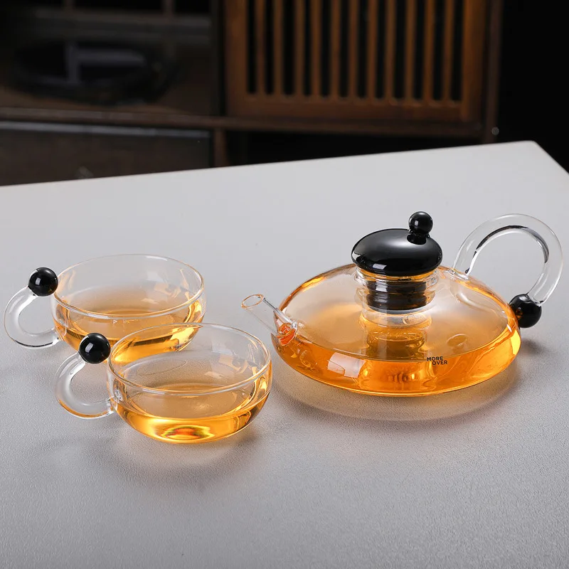 Mouse Heat-Resistant Glass 600ML Teapot With Tea Infuser 2 180ML Tea Cups Set With Rat Tail Handle Teaware Sets