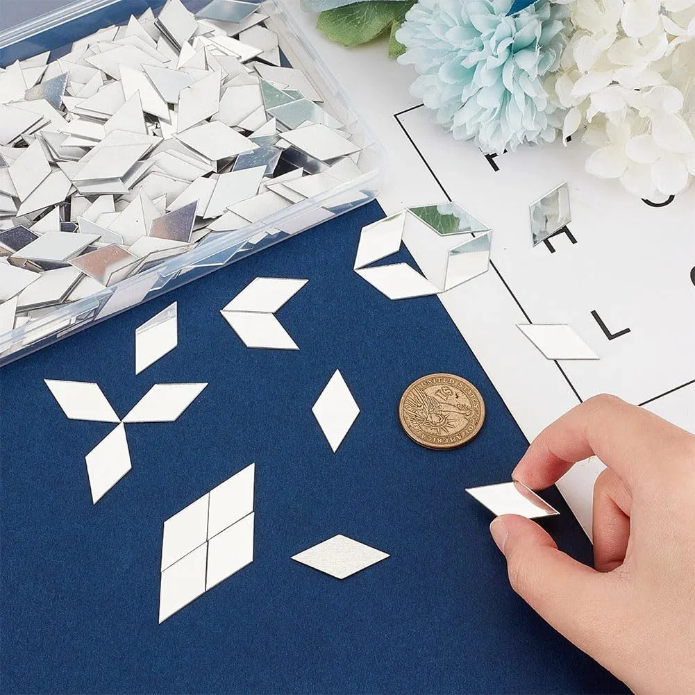 200 Pieces Diamond Shape Mirror Mosaic Tile, Acrylic Small Mirror Self Adhesive Craft Tiny Mirror Tiles for Wall Art Project