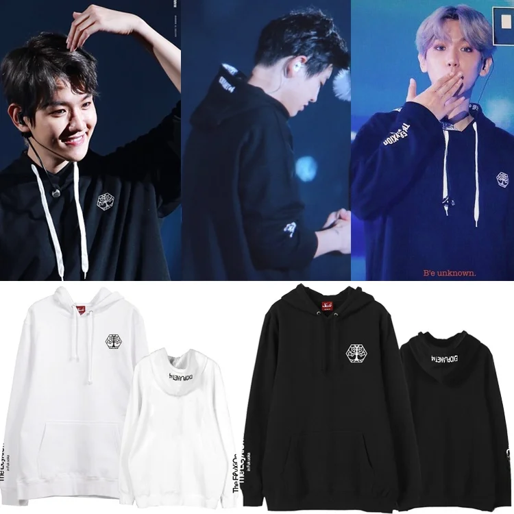 

Флисовая толстовка EXO Four Tour Concert: Поддержка Бичана, Чаньёля, Джонина. Уличный стиль, длинный рукав, свободный крой, хлопковая толстовка.