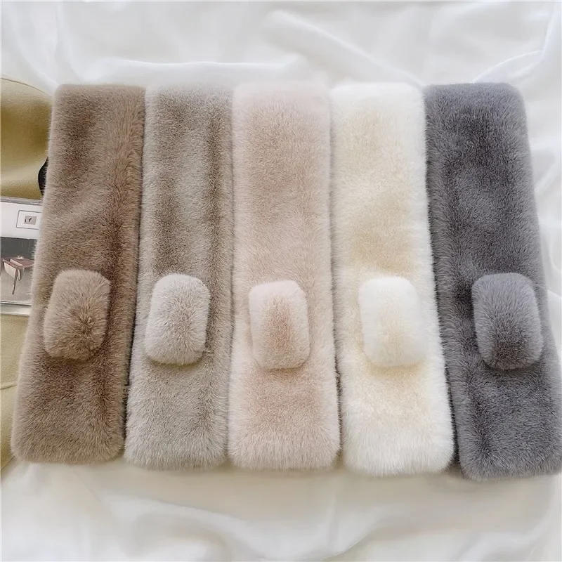 Winter Warm Thicken Scarfs for Women Solid Color Faux Rabbit Fur Plush Cross Collar Scarf Shawl Elegant Warm Soft Neck Scarf