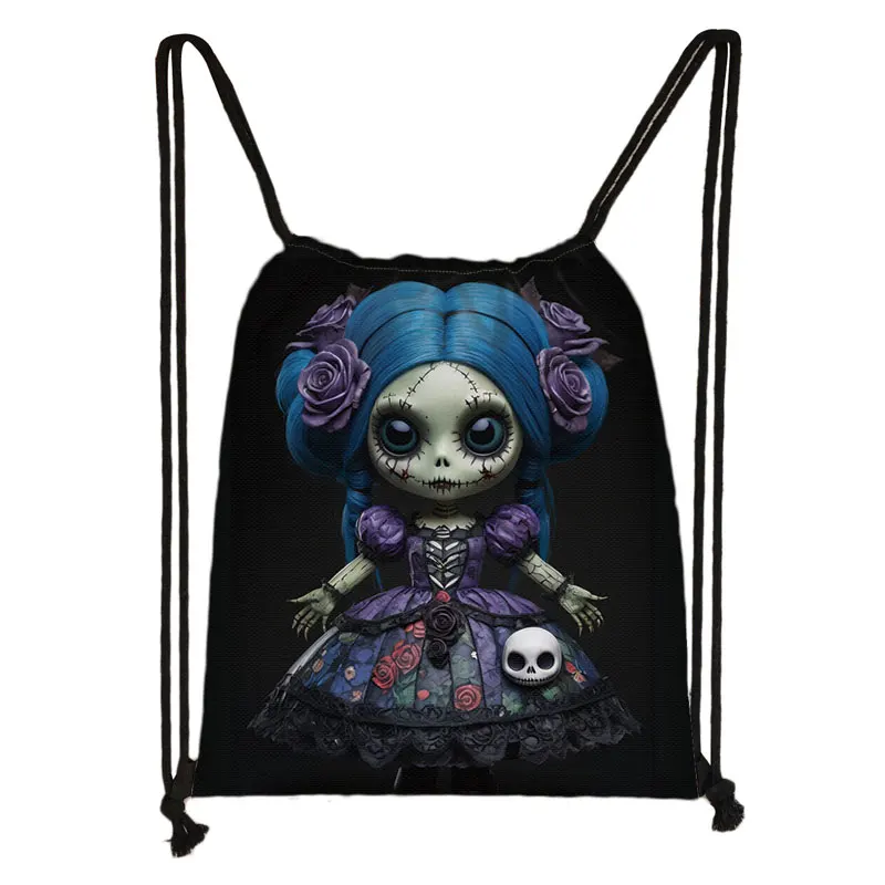 Horror Nightmare Zombie Girl Print Drawstring Bag Goth Dark Gothic Women Storage Bags Backpack for Travel Shoes Holder