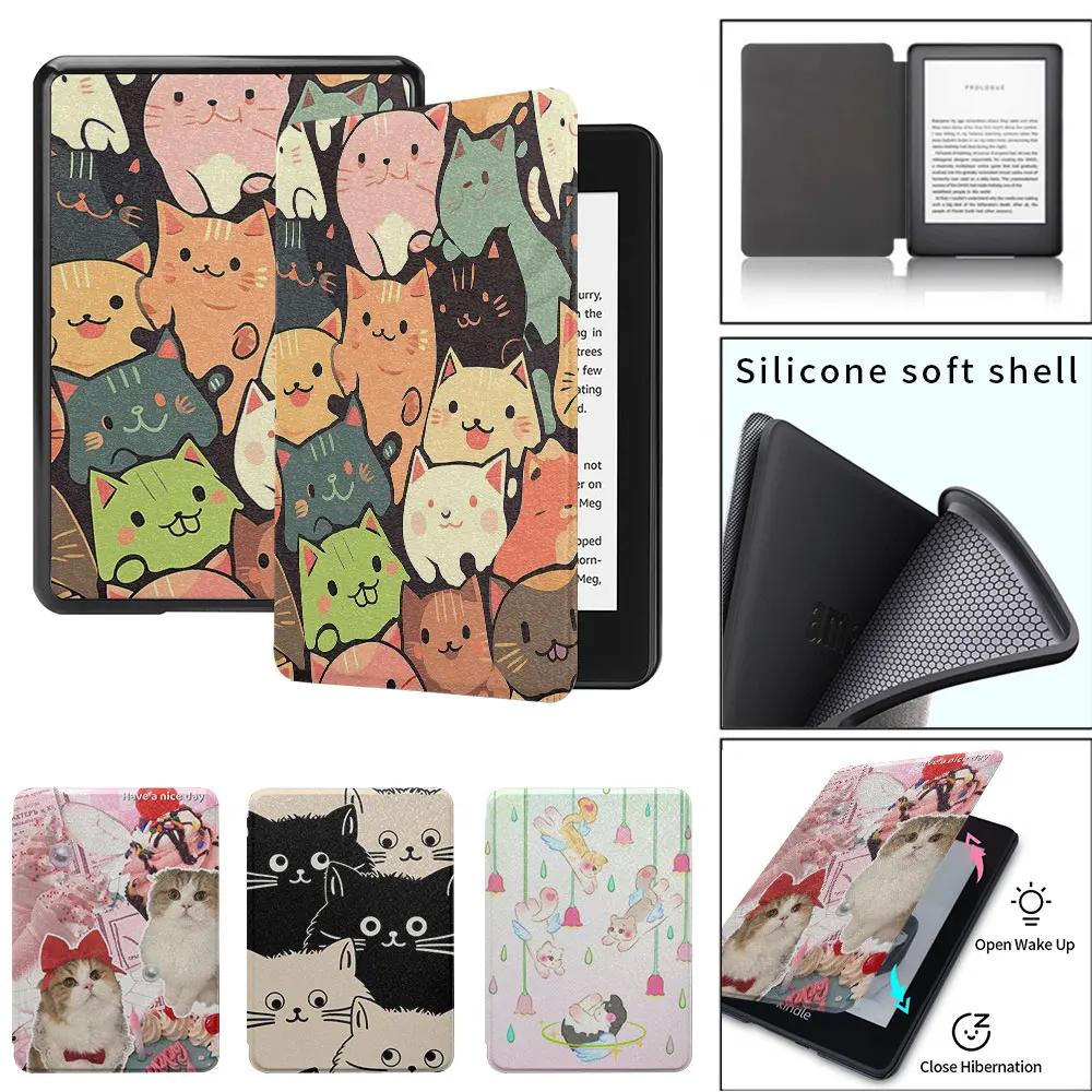 

kindle case full screen cute little cat paperwhite3th 4th 5th Silicone soft shell funda 2021 11th 8th generation