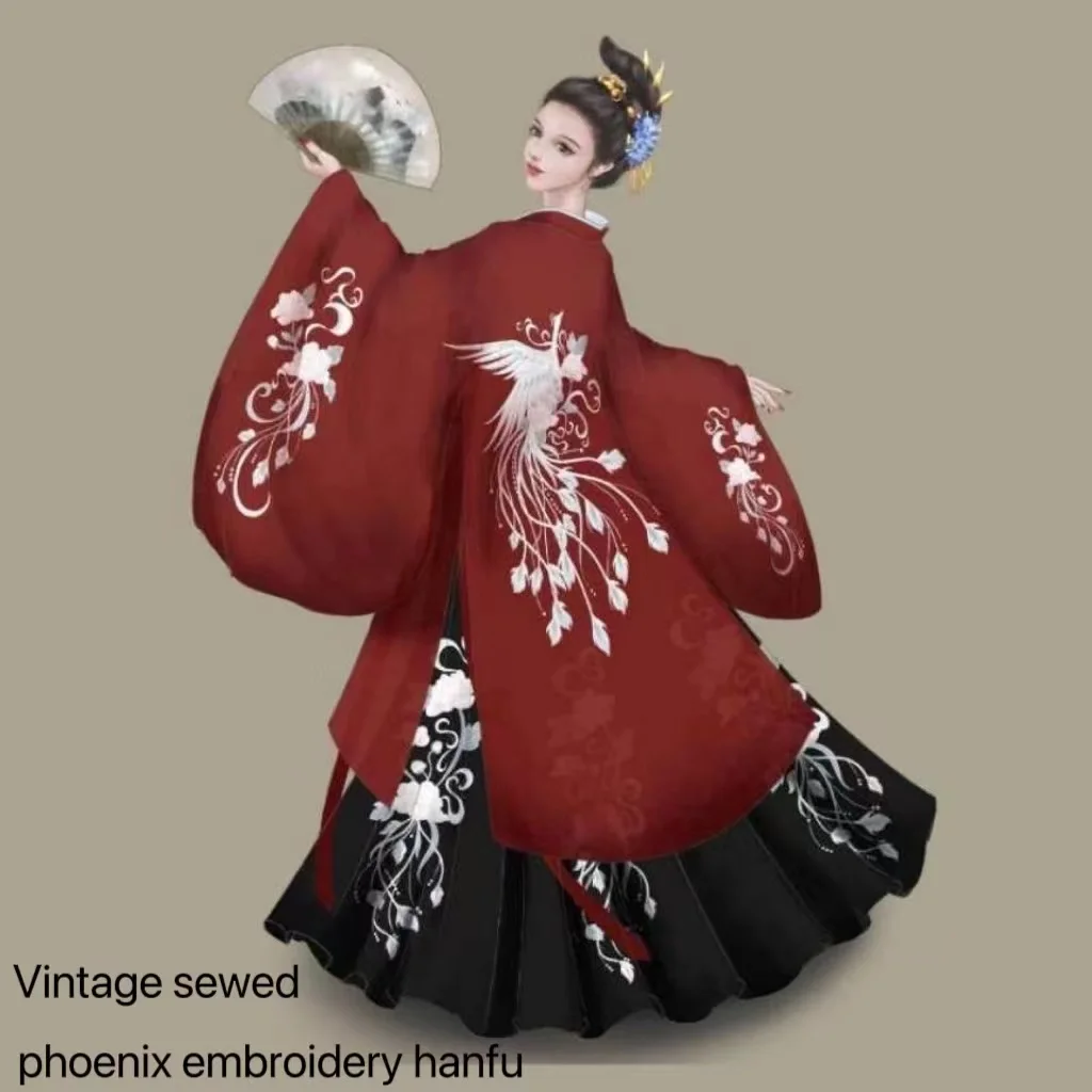 

Lage 100Kg Ladies Original Sewed Hanfu Traditional Chinese Weijin Period Phoenix Embroidery Costume Men Women Old Heavy Clothing