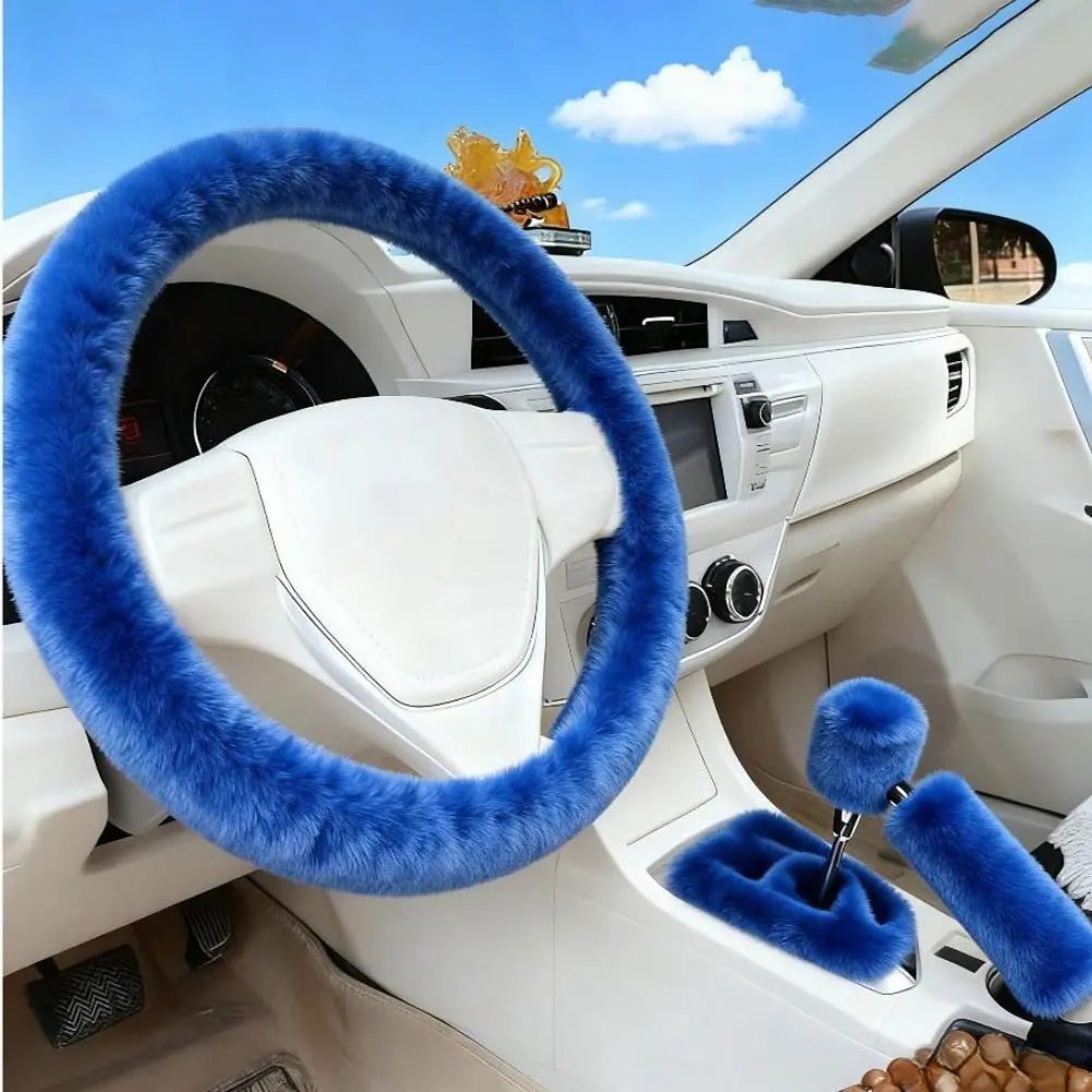 

Wheel Protector Plush Steering Cover Plush Material Soft Grip Enhanced Control Enhanced Grip Steering Cover Automotive Accessory