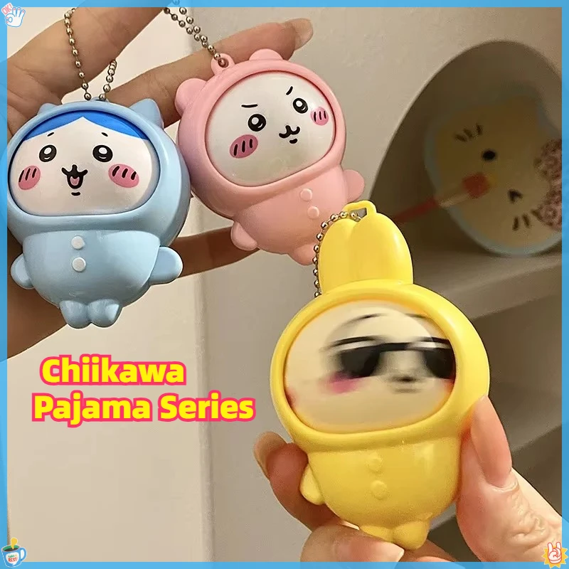 Japanese Anime Chiikawa Pajama Series FaceChanging Keychain Cute Spinning Face Pendant Collectible Bag Charm Gift for Fans*