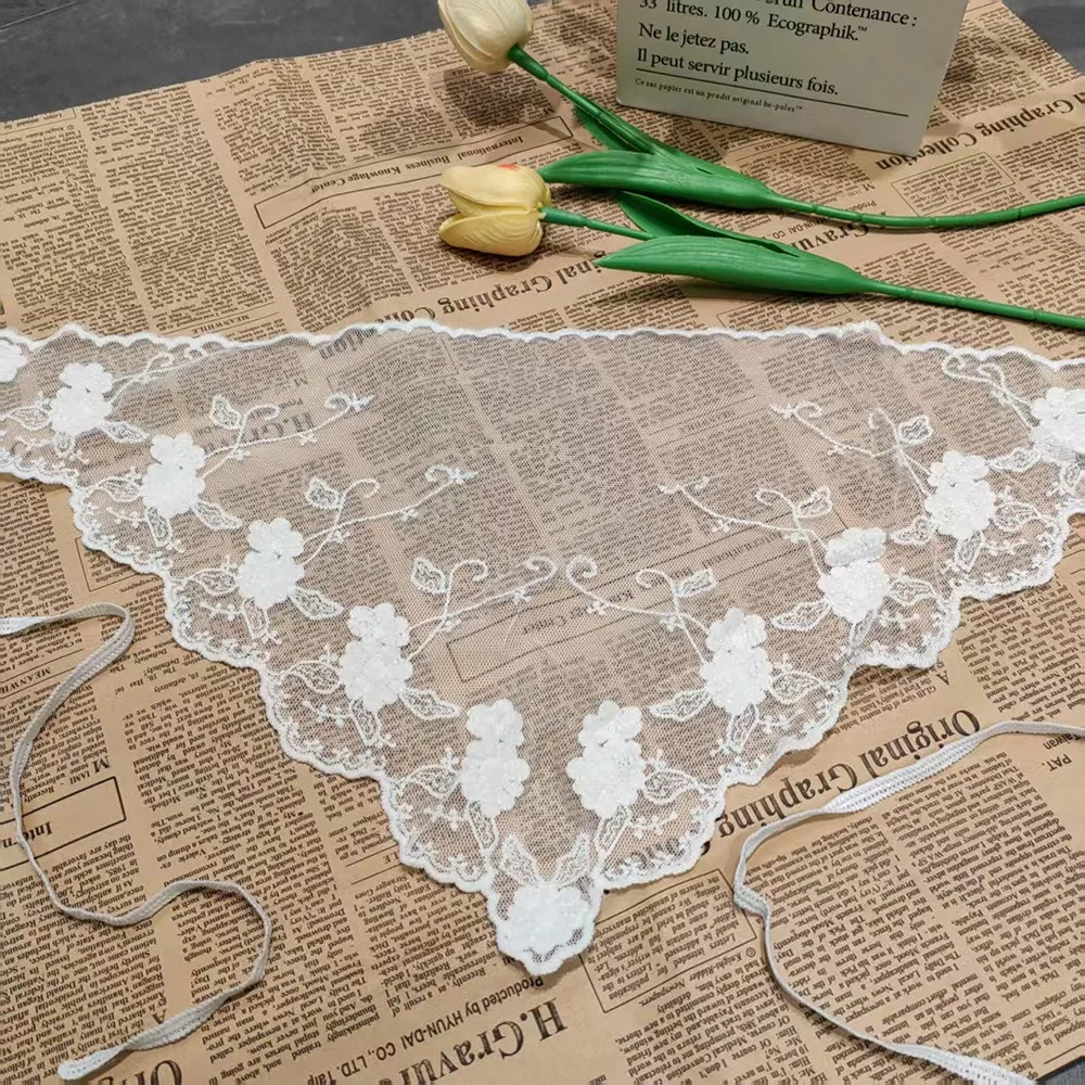

Embroidered Lace Triangle Headscarf White Hollow-out Hair Scarf Wraps Woven Floral Pastoral Style Hair Bandana Hair Accessories