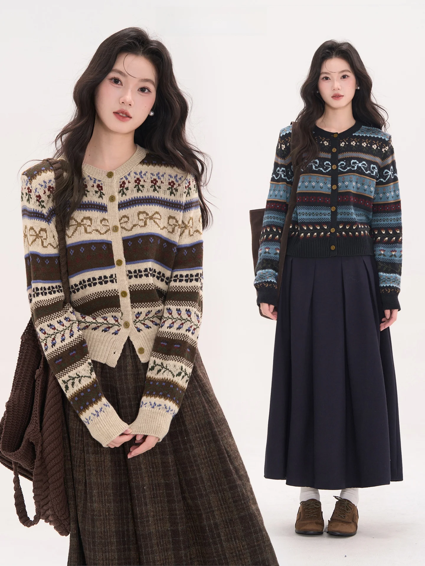 

Романтичный вязаный кардиган Aosphere с круглым вырезом, женский, весенний, модный дизайн, утепленный, с длинными рукавами, теплый жакет