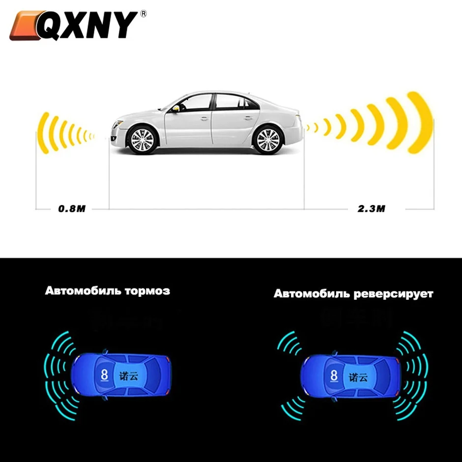 QXNY Original 16.5MM Flat Parking Sensor 8 Parktronic Reversing Backup Radar Rear Auto Detector Backing Assistance Kit System