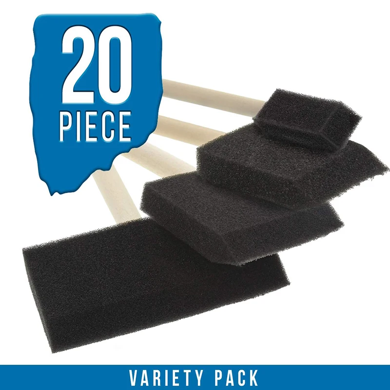 HOT-20 Pcs Foam Sponge Wooden Handle Paint Brush Set-Lightweight, Durable, Very Suitable For Acrylic