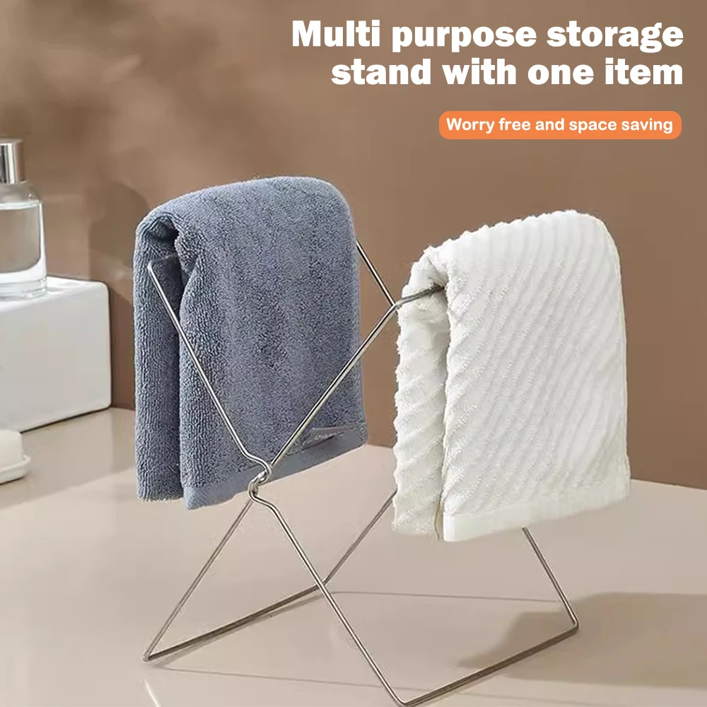 Collapsible Stainless Steel Garbage Bag Holder Countertop Trash Stand, Portable Kitchen Organizer Rack
