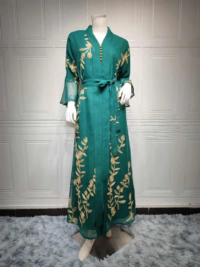 Caftan Дубай Abaya платье для женщин Eid 2022 мусульманский марокканский кафтан вышивка вечернее платье с V-образным вырезом Jalabiya серая Abaya s