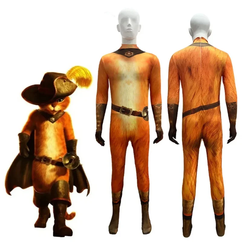 2024 Adult Boy Kitty Cosplay The Last Wish Puss in Boots Kids Cosplay Costume Children Jumpsuit Halloween Carnival Party Costume