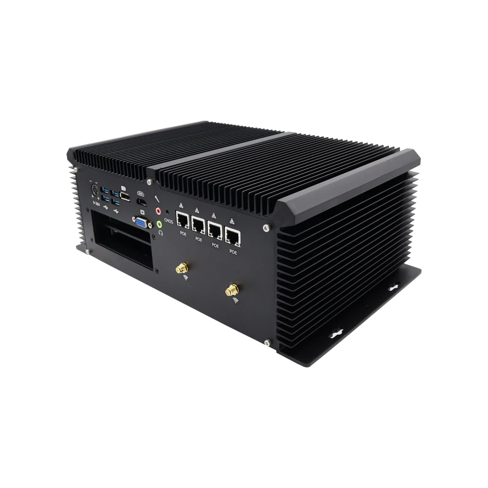 كمبيوتر صناعي بدون مروحة Core i7-7700HQ 6-COM Port HD VGA DP GPIO 4xIntel Lan POE Server للأتمتة البصرية في الصناعة